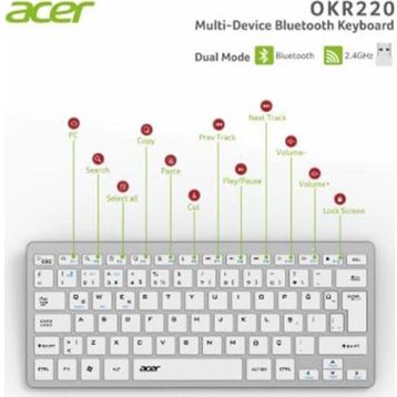 Acer OKR220 Beyaz Multidevice Dual Mode 2.4 GHz Bluetooth Klavye