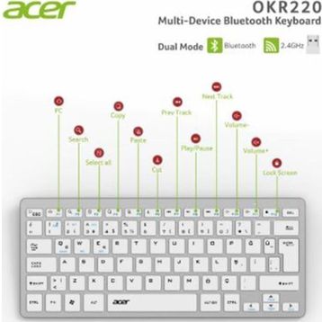 Acer OKR220 Beyaz Multidevice Dual Mode 2.4 GHz Bluetooth Klavye