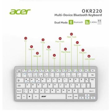 Acer OKR220 Beyaz Multidevice Dual Mode 2.4 GHz Bluetooth Klavye