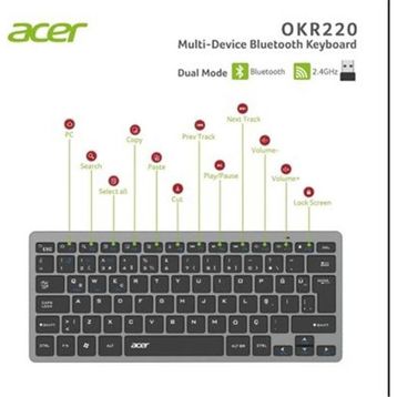Acer OKR220 Siyah Multidevice Dual Mode 2.4 GHz Bluetooth Klavye