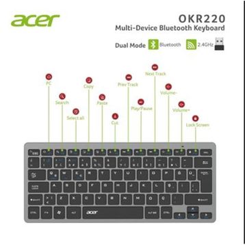 Acer OKR220 Siyah Multidevice Dual Mode 2.4 GHz Bluetooth Klavye