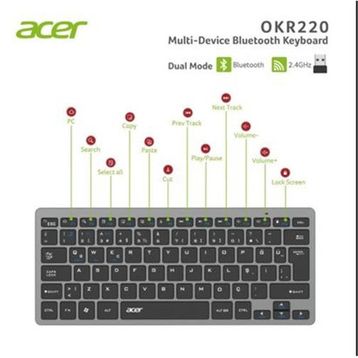 Acer OKR220 Siyah Multidevice Dual Mode 2.4 GHz Bluetooth Klavye