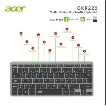 Acer OKR220 Siyah Multidevice Dual Mode 2.4 GHz Bluetooth Klavye