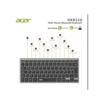 Acer OKR220 Siyah Multidevice Dual Mode 2.4 GHz Bluetooth Klavye