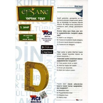 Açı Yayınları 5.Sınıf Din Kültürü Ahlak Bilgisi Yaprak Test