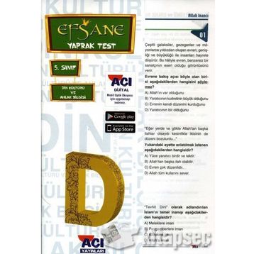 Açı Yayınları 5.Sınıf Din Kültürü Ahlak Bilgisi Yaprak Test