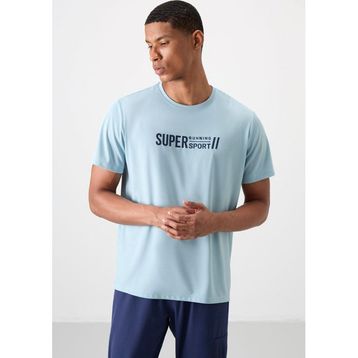 Açık Mavi Polyester Nefes Alan Dokulu İnce Esnek Standart Fit Erkek Performans T-Shirt