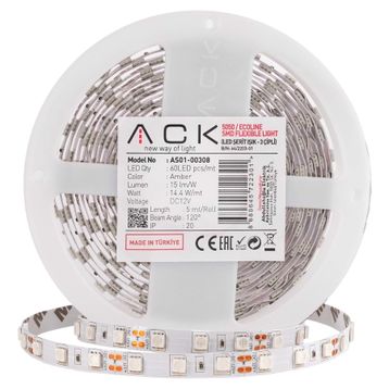 ACK AS01-00300 14.4W 12V 3000K Günışığı Üç Çipli 60 Ledli Silikonsuz Şerit Led