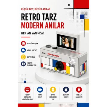 ACSTECH 1982 Mini Thump Retro Gri Dijital Fotoğraf Makinesi