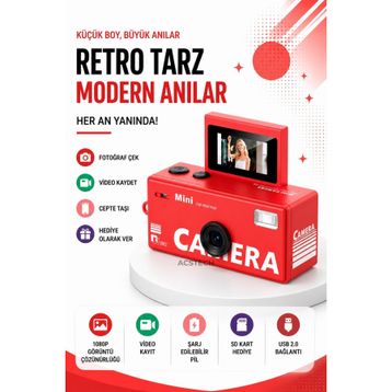 ACSTECH 1982 Mini Thump Retro Kırmızı Dijital Fotoğraf Makinesi