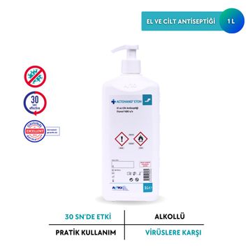 Actohand Etoh 1 lt Etanol %80 V/V El ve Cilt Antiseptiği