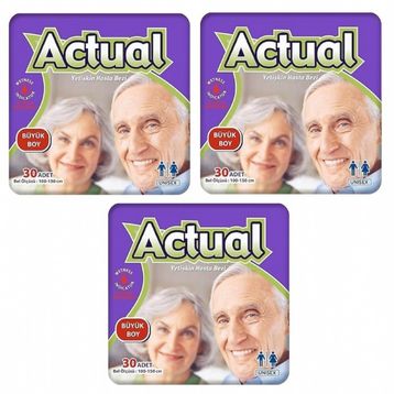 Actual Büyük Boy L 30'lu 3 Paket Hasta Bezi