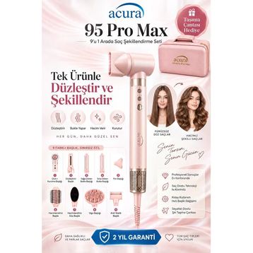 Acura AC-95 Pro Max Pembe 9’u 1 Arada Saç Şekillendirme Seti