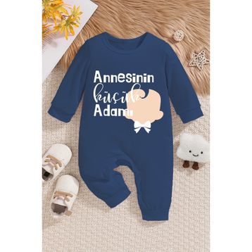Ada Bebek 22026 Annesinin Güçlü Adamı Baskılı Tarz Siyah Bebek Tulumu