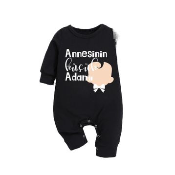 Ada Bebek 22026 Annesinin Güçlü Adamı Baskılı Tarz Siyah Bebek Tulumu