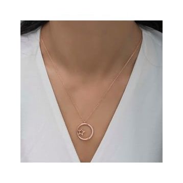 Adal Silver Rose Yıldız Detaylı Halka Kadın Gümüş Kolye