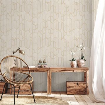 Adawall 1514-2 Vera Serisi Krem Modern Geometrik Desenli Duvar Kağıdı