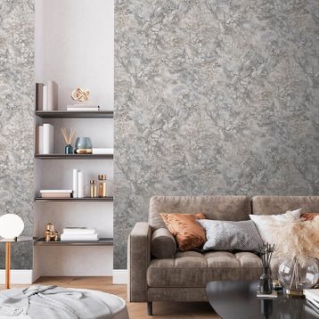 Adawall 23101-3 Roka Serisi Gri Modern Taş Desen Duvar Kağıdı