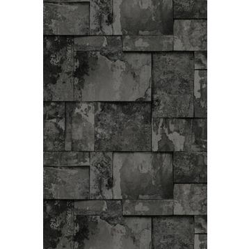 Adawall 23106-5 Roka Serisi Koyu Gri Siyah Geometrik Taş Desen Duvar Kağıdı
