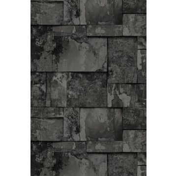 Adawall 23106-5 Roka Serisi Koyu Gri Siyah Geometrik Taş Desen Duvar Kağıdı