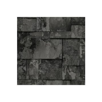 Adawall 23106-5 Roka Serisi Koyu Gri Siyah Geometrik Taş Desen Duvar Kağıdı