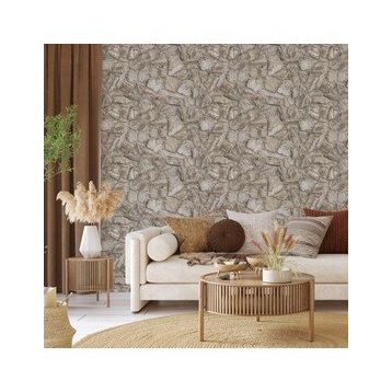 Adawall 23114-1 Roka Serisi Açık Krem Modern Taş Desen Duvar Kağıdı