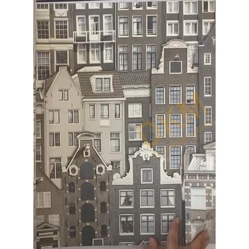 Adawall 23115-2 Roka Serisi Gri Modern Amsterdam Evleri Desen Duvar Kağıdı