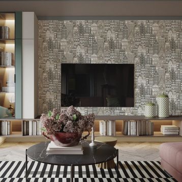 Adawall 23115-2 Roka Serisi Gri Modern Amsterdam Evleri Desen Duvar Kağıdı