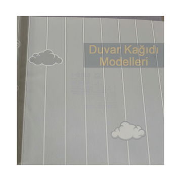 Adawall 8916-1 Ada Kids Gri Bulutlu Çizgili Duvar Kağıdı