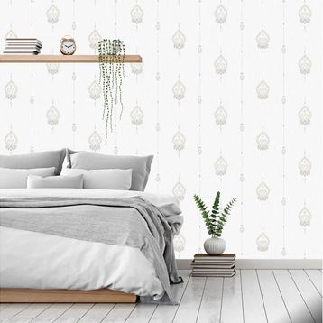 Adawall 9902-1 Tropicano Beyaz Damask Desen Modern Duvar Kağıdı