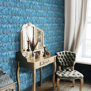 Adawall 9913-3 Tropicano Mavi Kuş Tüyü Desen Duvar Kağıdı