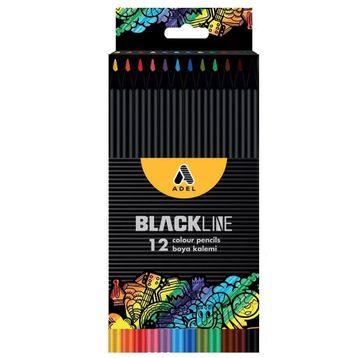 Adel Blackline Karton Kutu 1 Paket 12 Renk Kuruboya Tam Boy Renkli Kuru Boya Kalemi
