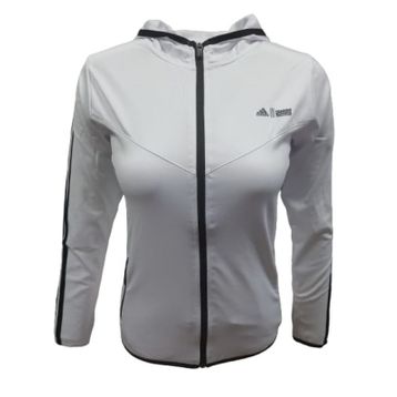 Adidas A0778 Beyaz Kadın Dalgıç Kolu Şeritli Tam Fermuarlı Sweatshirt