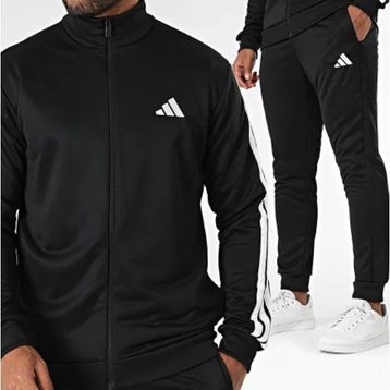 Adidas JC5375 Sportswear Basic 3-Stripes French Terry Siyah Günlük Stil Erkek Eşofman Takımı