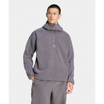 Adidas KR5186-001 Gri Borg Fleece Teamgeist 1/4 Zip Hoodie Erkek Sweatshirt