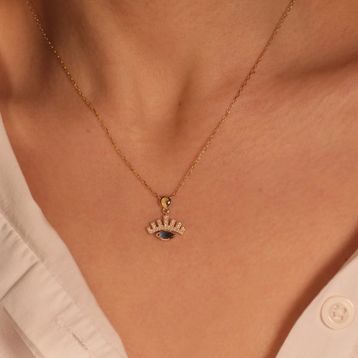 Adilidil Taşlı Göz 14 Ayar Altın Kolye