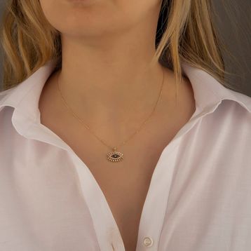 Adilidil Taşlı Göz 14 Ayar Altın Kolye