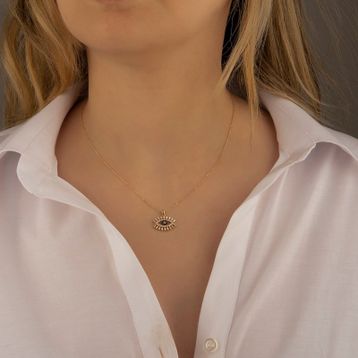 Adilidil Taşlı Göz 14 Ayar Altın Kolye