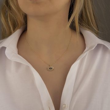 Adilidil Taşlı Göz 14 Ayar Altın Kolye