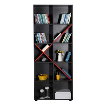 Adore KTP-910-SK-1 Antrasit-Kırmızı 10 Raflı Dekoratif Kitaplık