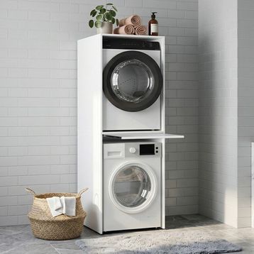 Adore Mobilya 65x182x67 cm Beyaz Sürgü Tablalı Çamaşır Kurutma Makinesi Dolabı