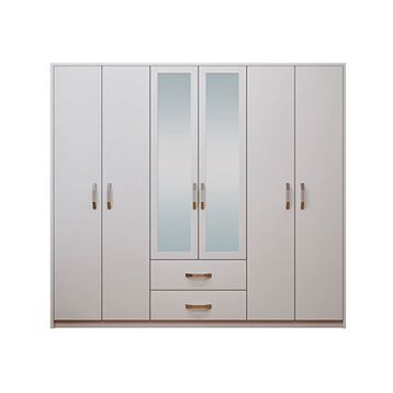 Adore Mobilya Beyaz 188x239x55 cm 6 Kapılı 2 Çekmeceli Aynalı Gardırop