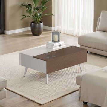 Adore Mobilya Milano Vizon Zebra 103x44x72 cm Çekmeceli Dikdörtgen Orta Sehpa