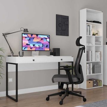 Adore Mobilya Profile Mat Lake Beyaz 120x79x60 cm Çekmeceli Çalışma Masası