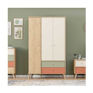Adore Mobilya Terra Florida Meşe 121x200x54 cm Genç Odası 3 Kapılı 2 Çekmeceli Gardrop
