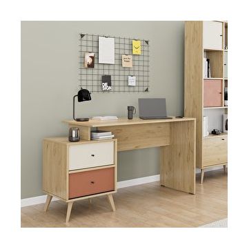 Adore Mobilya Tiffany Florida Meşe 129x75x55 cm 2 Çekmeceli Çalışma Masası