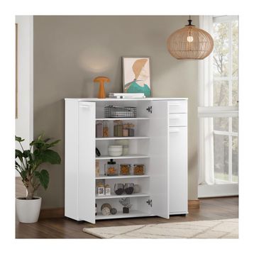Adore Mobilya Trendline 108x108x35 cm Mat Beyaz 3 Kapaklı 2 Çekmeceli Çok Amaçlı Dolap