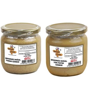 Adress 2x350 gr Şekersiz Fındık Ezmesi ve Yer Fıstığı Ezmesi