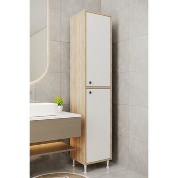 Aeka AE-2027 Lina 2 Kapaklı Raflı Dar Yüksek Boy Banyo Çok Bölmeli 40x180 cm Çok Amaçlı Dolap