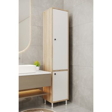 Aeka AE-2028 Soft 2 Kapaklı Çok Amaçlı Dolap 40x180 cm Raflı Dar Yüksek Boy Banyo Çok Bölmeli Depolama Dolabı